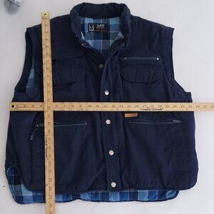 80s Avant Garde Navy Blue Checker lined Outdoor Hiking Utility Vest Jacket XL